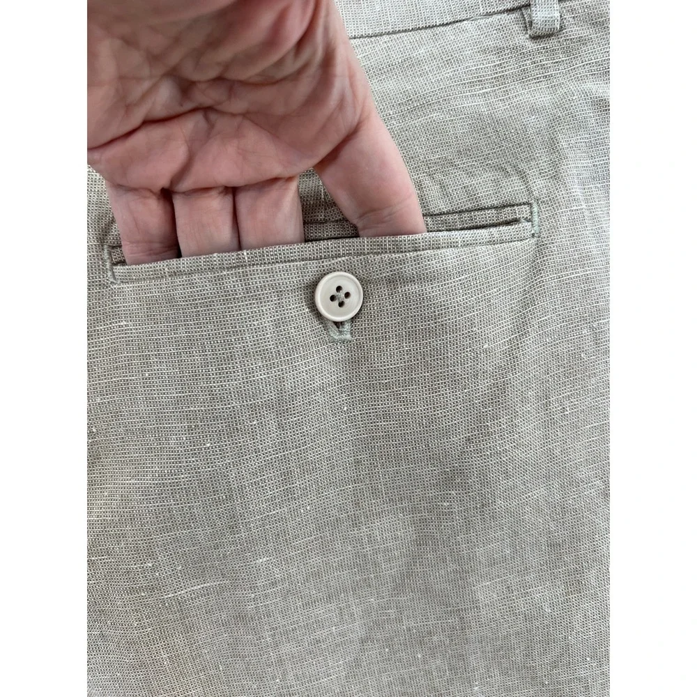 Structure Pants Mens 36x30 Khaki Linen Blend Pleated High Rise Dress Trousers